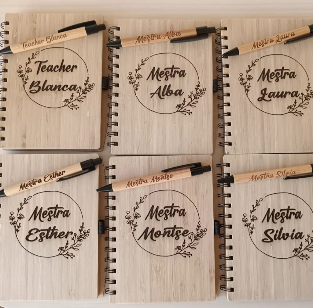 Libreta Bambú con bolígrafo personalizada.